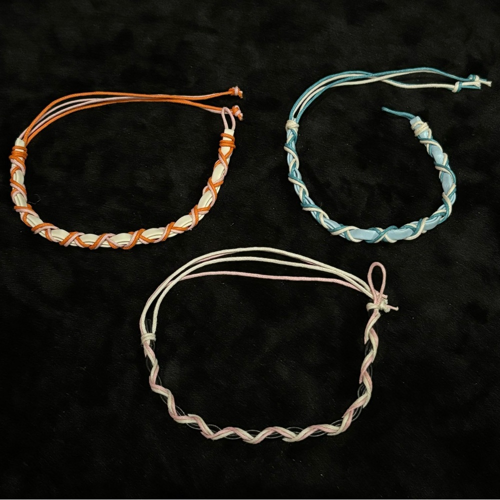 Handmade Handcrafted 3-Pack Braided Faux Leather & Twine Friendship Bracelets